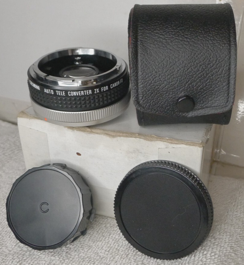 Gemini Auto Tele Converter 2X Lens for Canon FD +Case & End Caps – Made in Japan