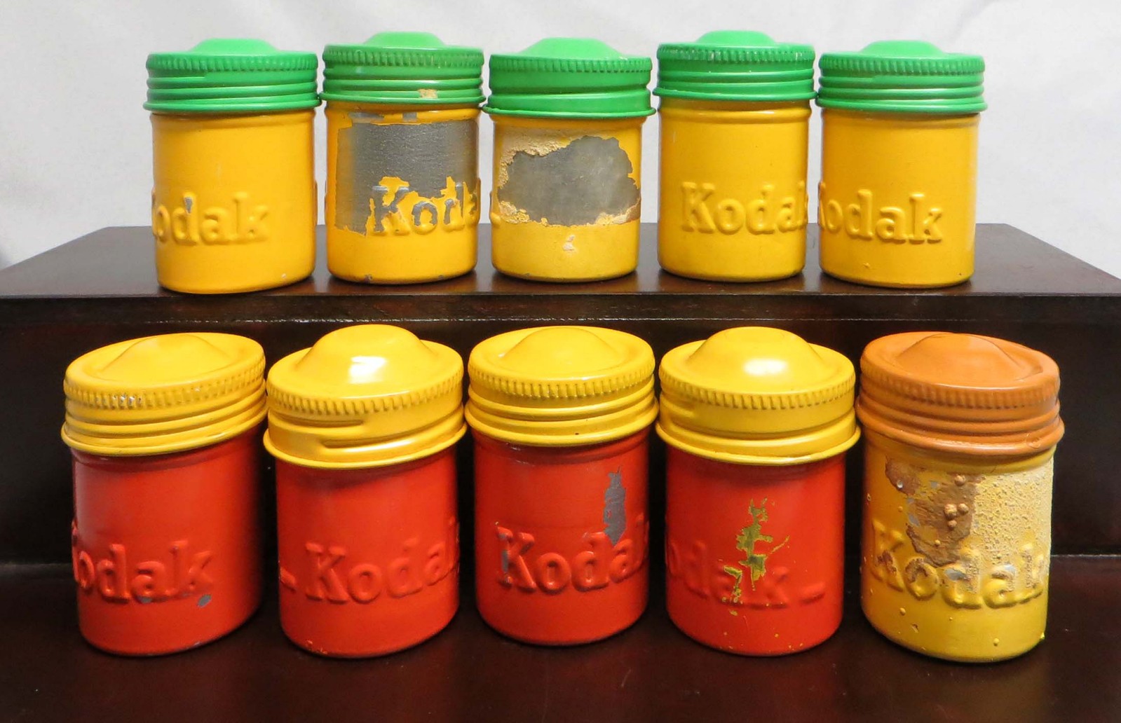 Rare Lot of 10 Multicolor Kodak 35mm Film Embossed Metal Tin Can Canisters VGC
