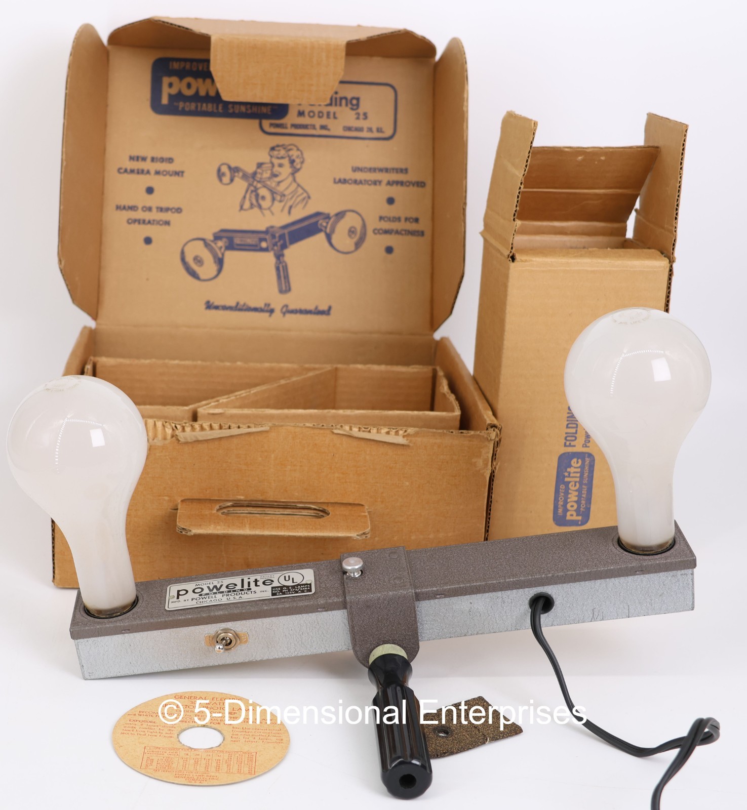 VTG POWELITE Folding LIGHT BAR Model 25 Hand or Tripod w/Box and GE Bulb Chart