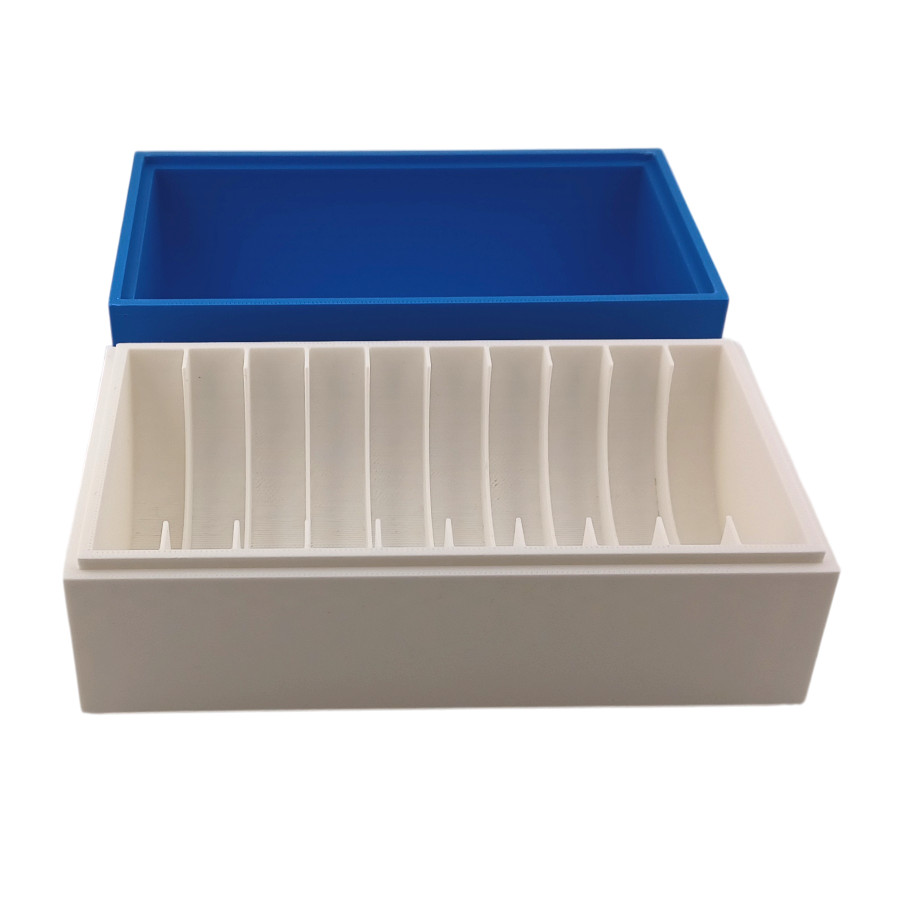 Super 8mm film reel storage box container holds 10 50ft reels Blue/White