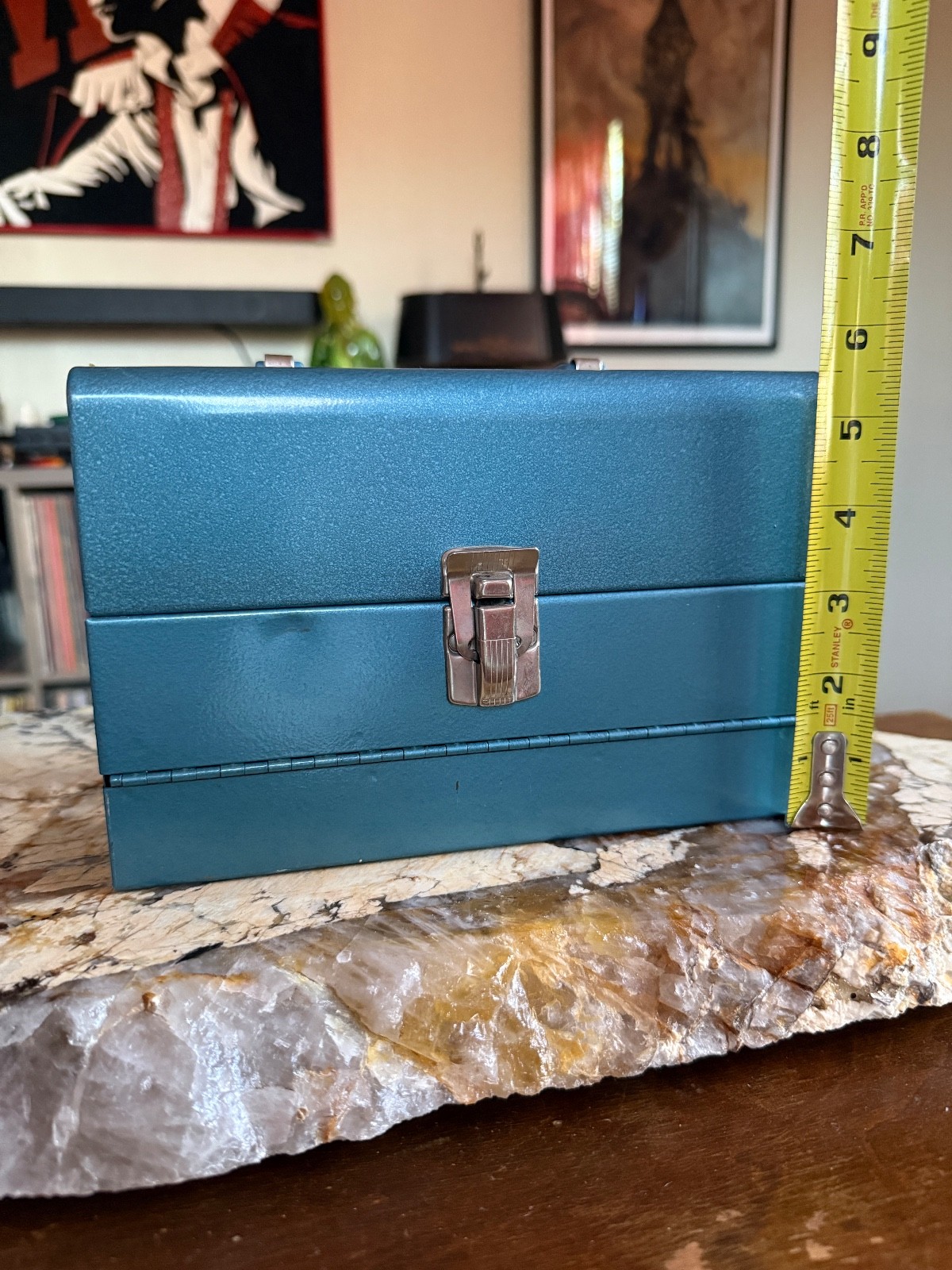 Vintage Logan Deluxe Movie Reel Chest Blue Holds 12 Film Canisters for 5″ Reels