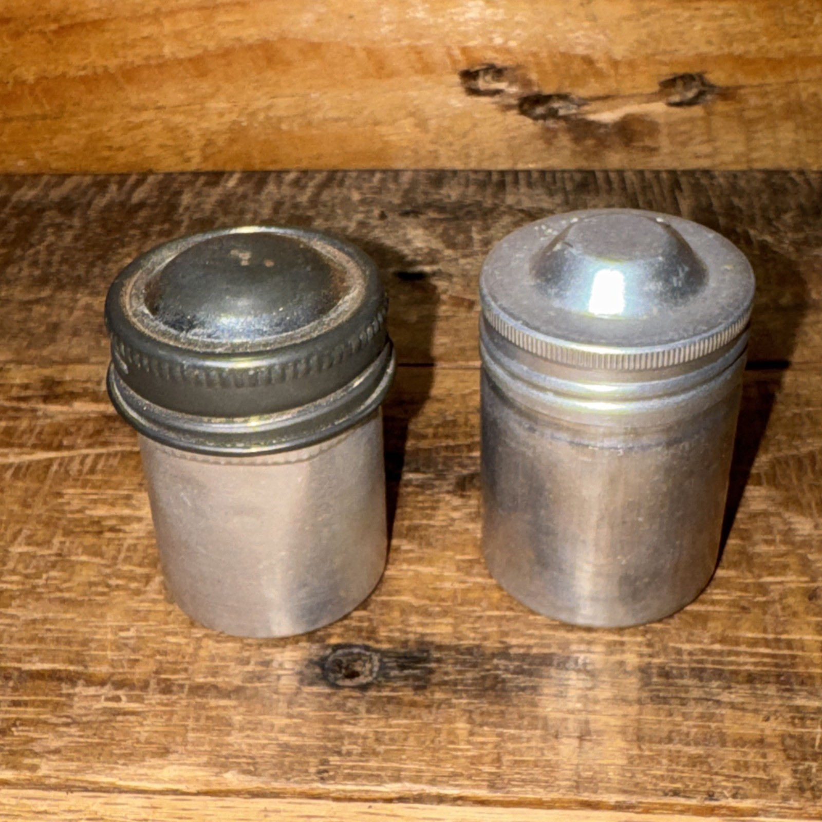 Pair Vintage 35mm Aluminum Film Screw Top Canisters 2″ Ansco