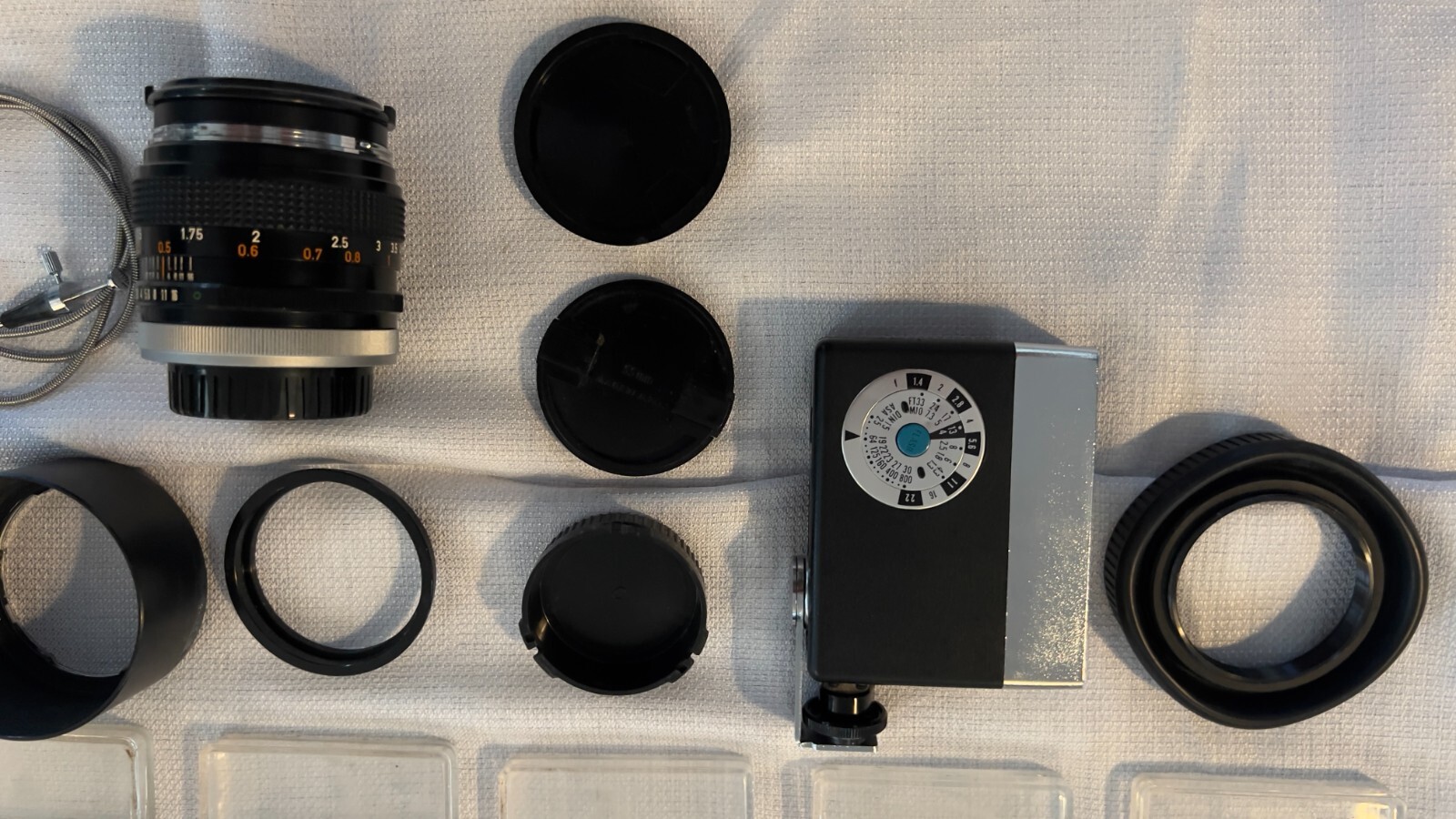 Vintage Camera Gear, Case, Flash, Light Meter, Filters, Canon 50mm 1.4 FD Lens