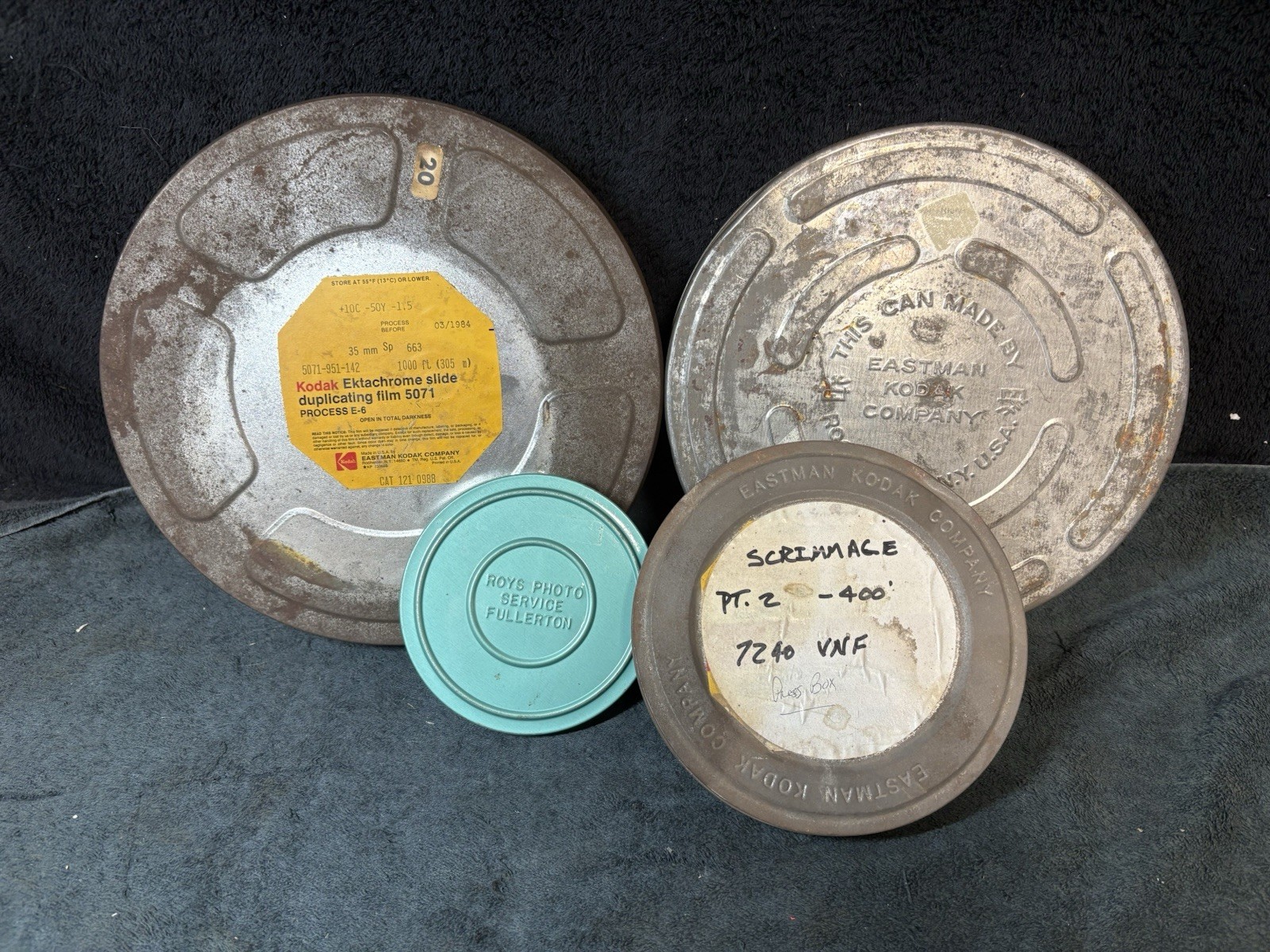 Lot Of 4 Vintage Metal Film Canisters Kodak & Roy’s Photo Service -Display