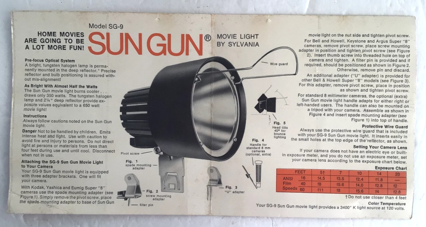Sylvania SG-9 Sun Gun Movie Light Complete w/ Box 1960s Vintage Tested & Working