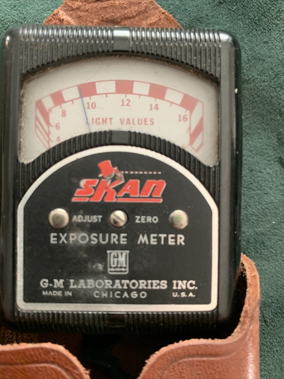 Vintage Gm Laboratories Inc Skan Exposure Meter W/ Orig Leather Case Chicago-usa