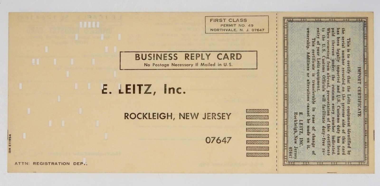 Owner’s Registry Card of Leicaflex SL #1264160