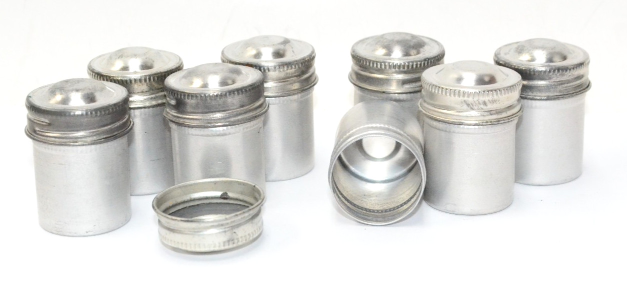 Vintage 35mm film Screw Top canister, made of aluminum. Lot of 8