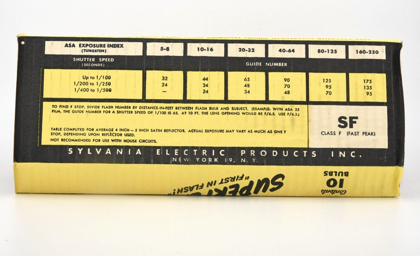 10 Vintage SYLVANIA SF Class F SUPERFLASH Photo flash Bulbs