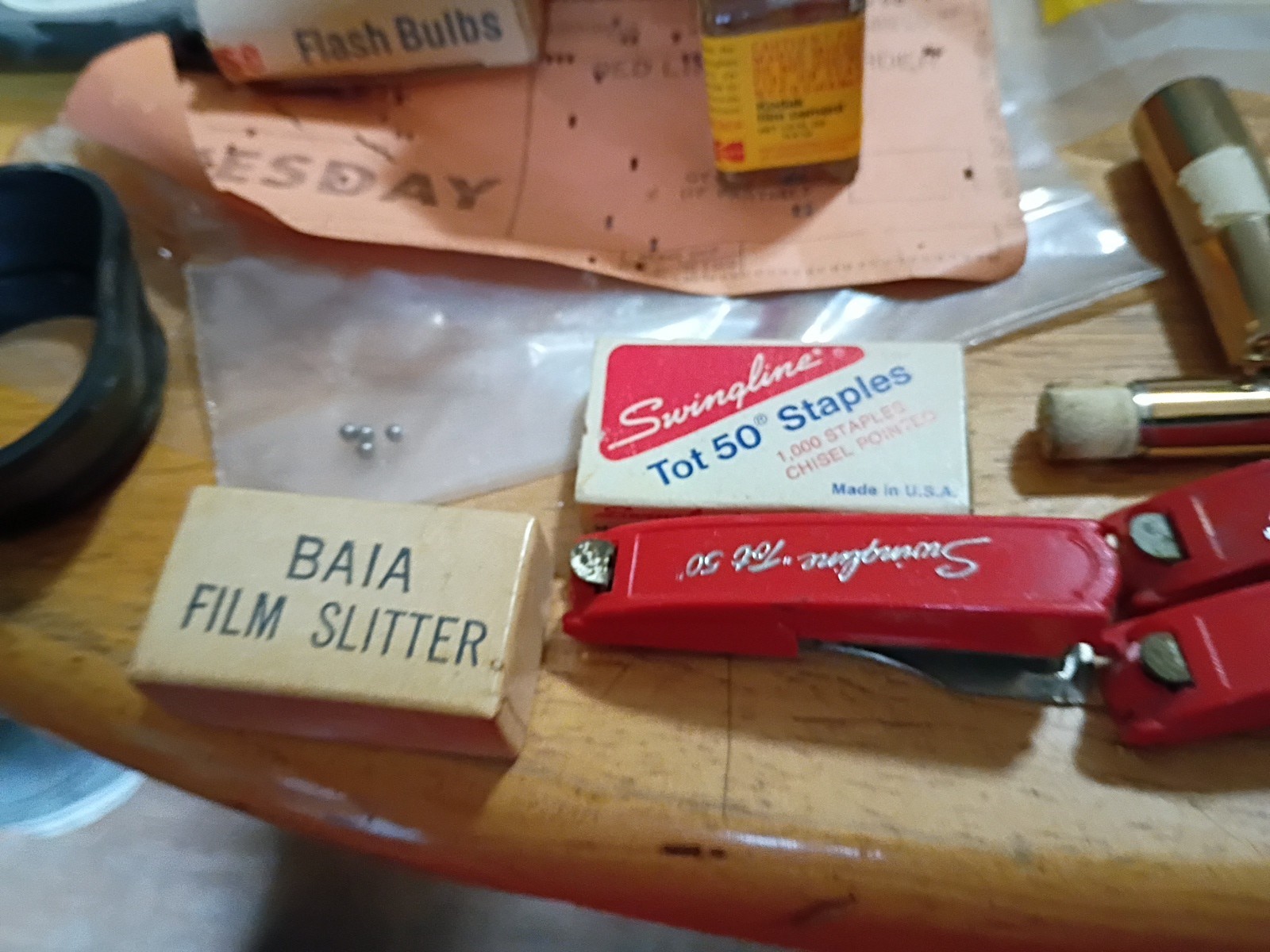 Misc camera parts flash bulbs vintage staplers and more