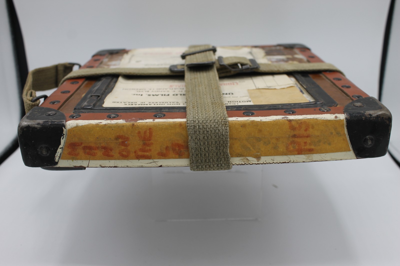 Vintage Film Shipping Box – United World Films – Fiberboard w/ Straps & Handle