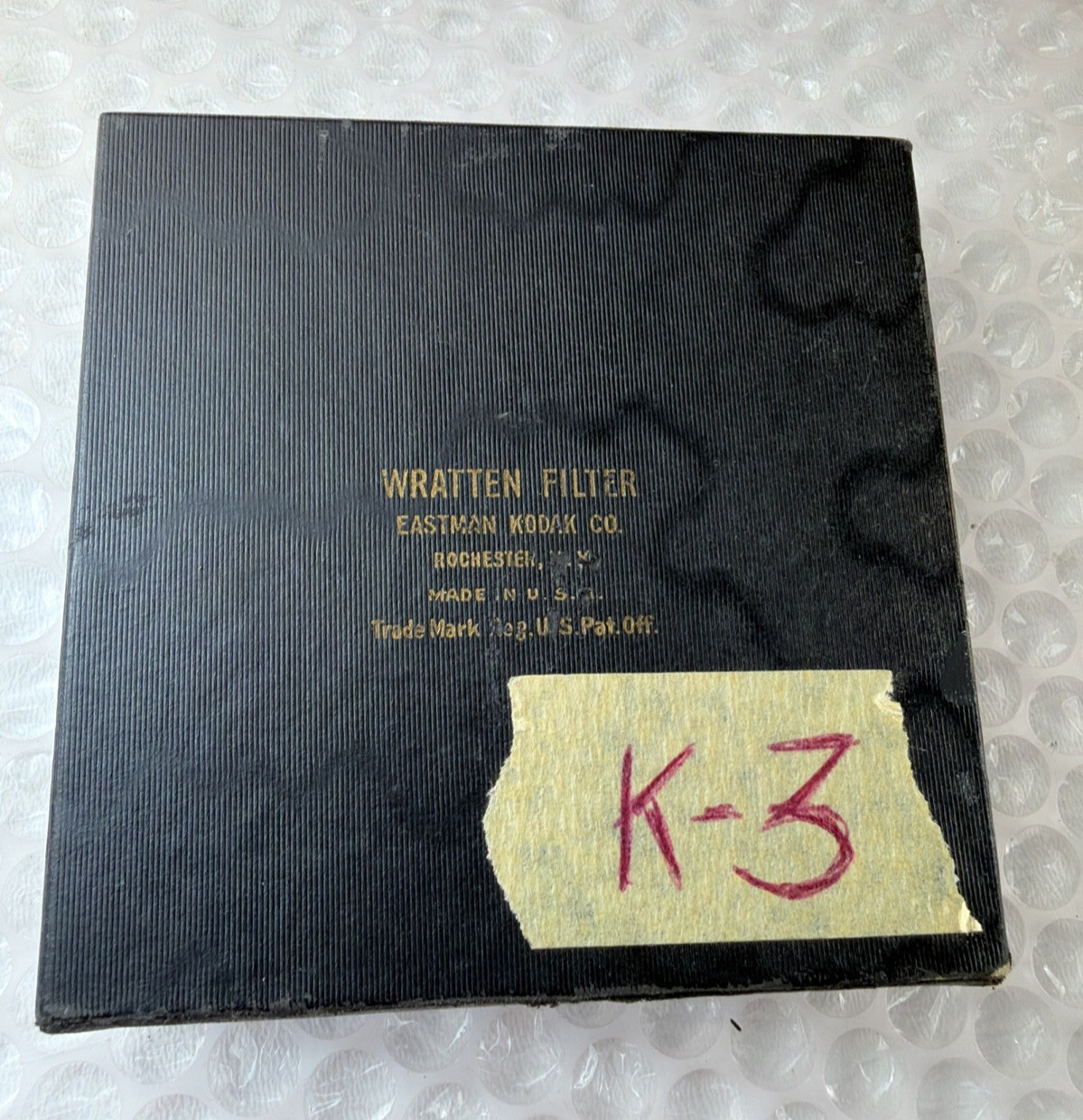 Vintage Kodak Wratten K-3 Deep Yellow Filter in Original Box – 3” Glass