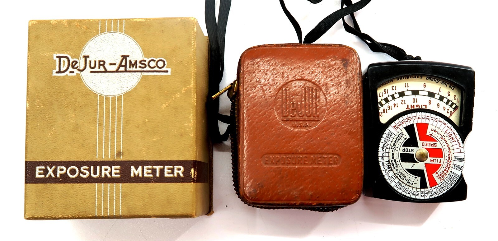 DeJur Amsco Exposure Meter 5-B with 5B Leather Case & ORIGINAL BOX ~ NOT WORKING