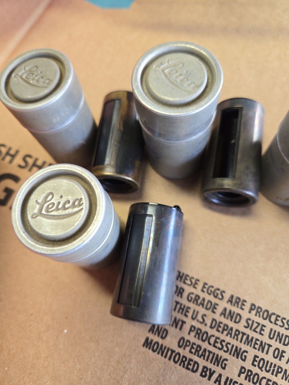 4 Vintage Leica Leitz Reloadable Z Brass 35mm Film Spool Cassette +Canister Lot