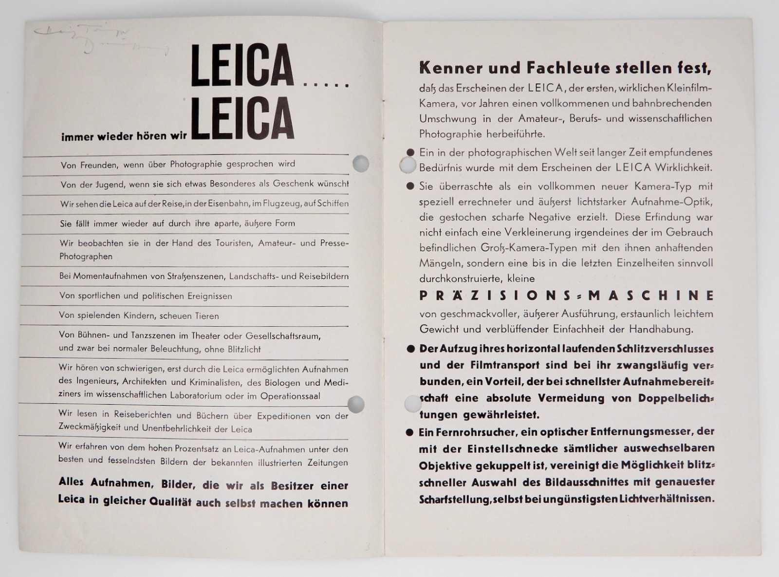Leica Ernst Leitz-Wetzlar from Leica Standard to IIIA Price List