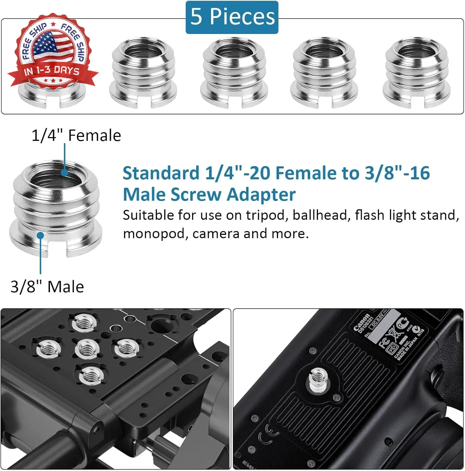 24 Pcs Camera Tripod Adapter, 1/4 to 3/8 Threaded Converter Camera Screw Mount S