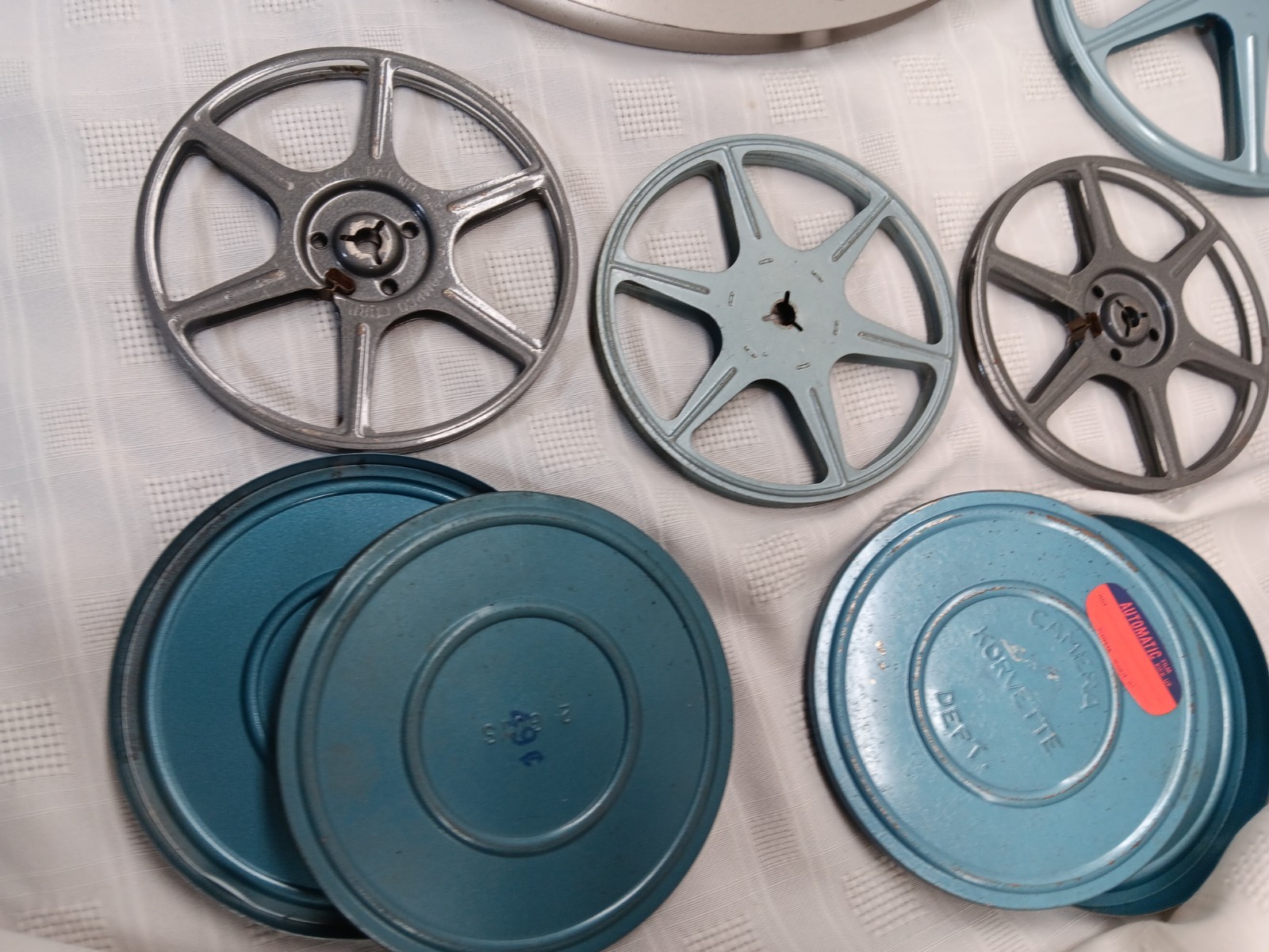 Vintage Lot Metal Film Reels Canister Compco,Tower,Korvette 5 in. To 15 in. Size