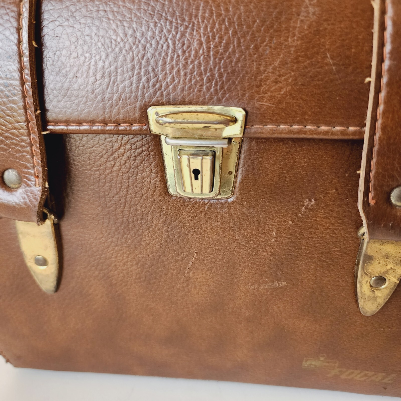 Vintage FOCAL Brown Leather Top & Front Opening Camera Case w/ KEY & Protectors!