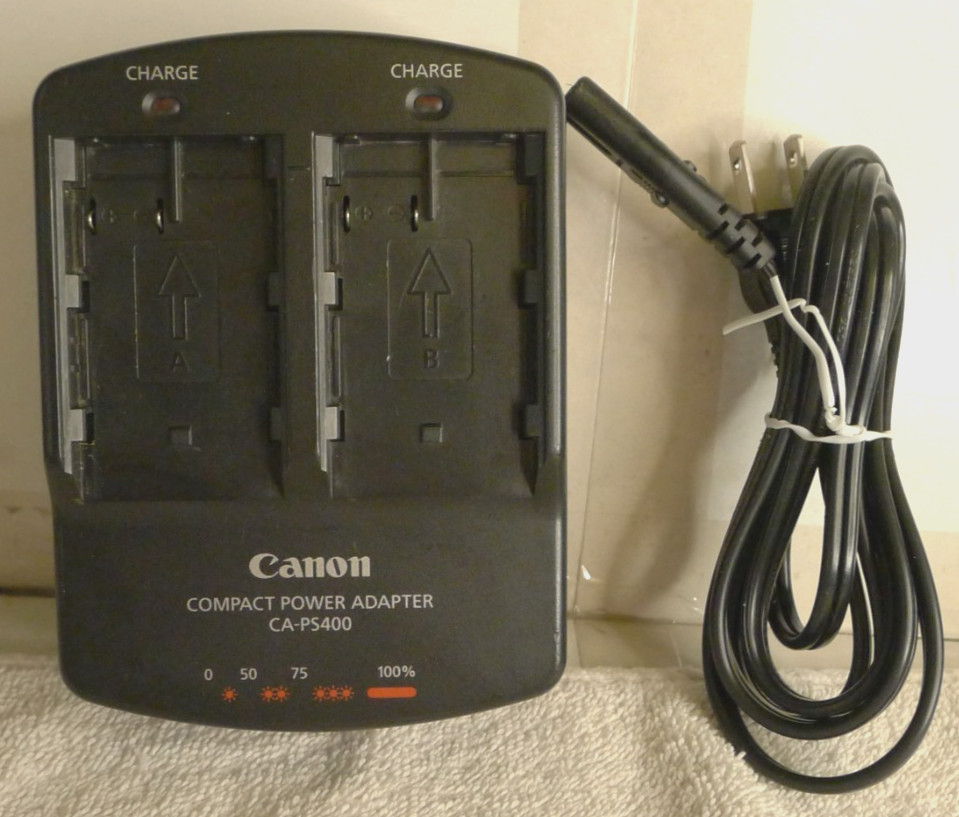 Canon Compact Power Adapter & Dual Battery Charger CA-PS400 w/ Power Cord-TESTED