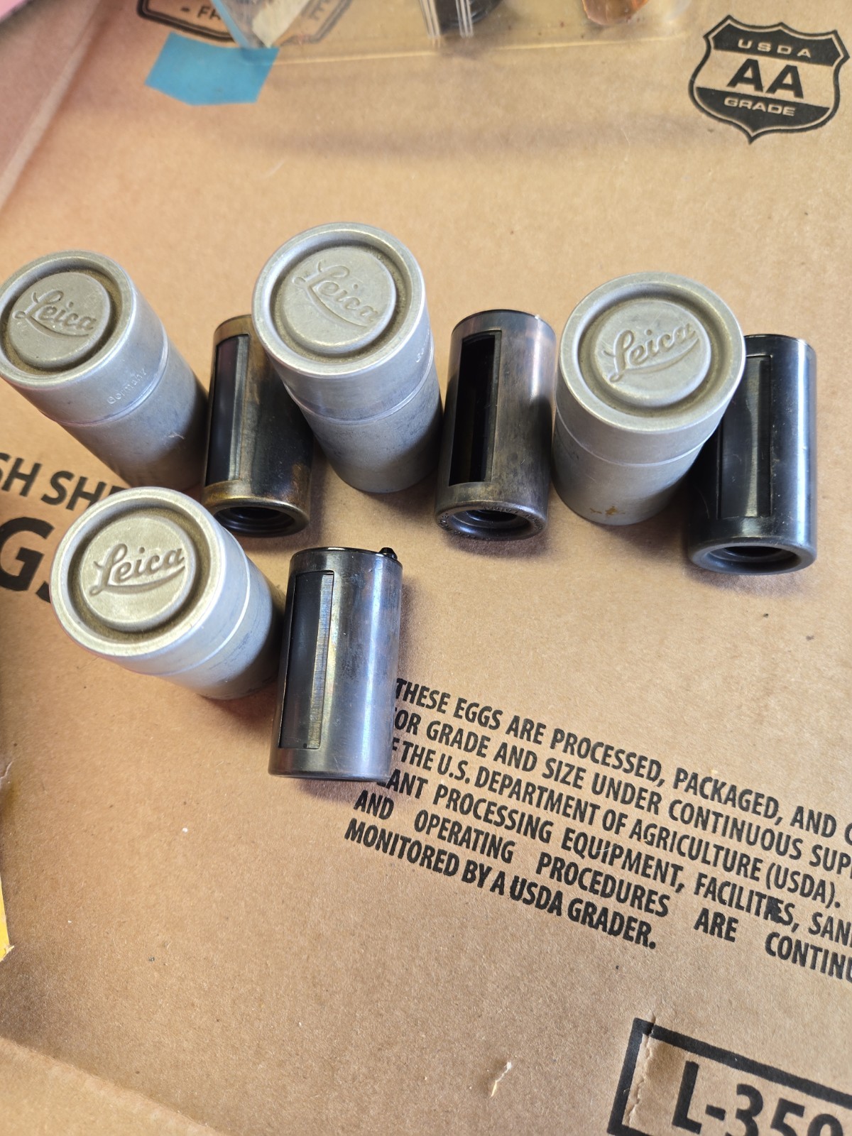 4 Vintage Leica Leitz Reloadable Z Brass 35mm Film Spool Cassette +Canister Lot