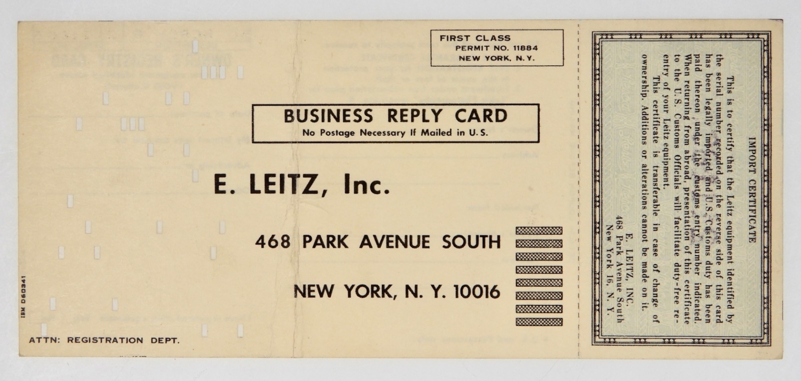 Owner’s Registry Card of Leica 50mm f2 Summicron-R #2111806