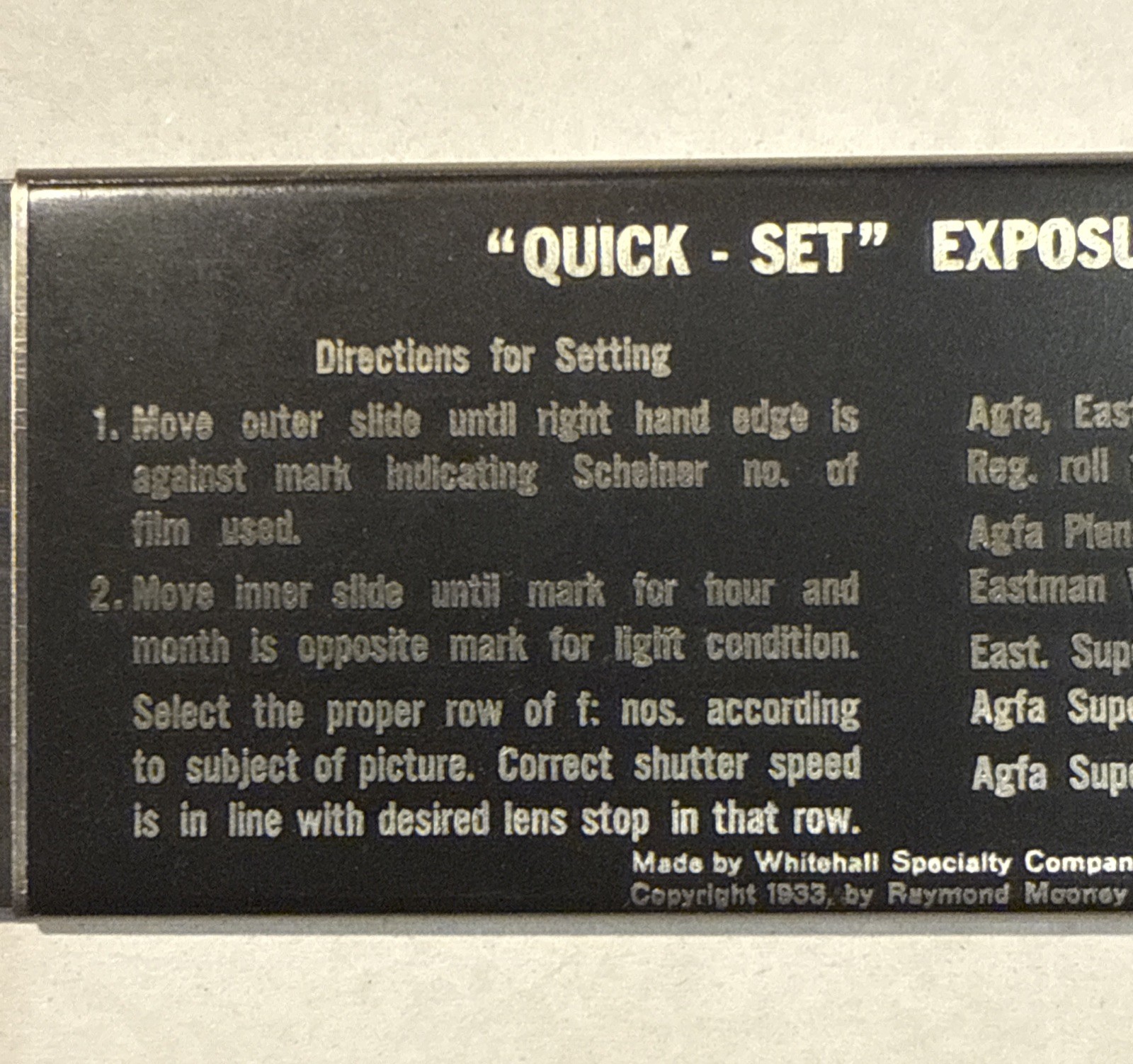 RARE ANTIQUE 1933 Photography Exposure Scale Metal “Quick-Set” Slide Meter