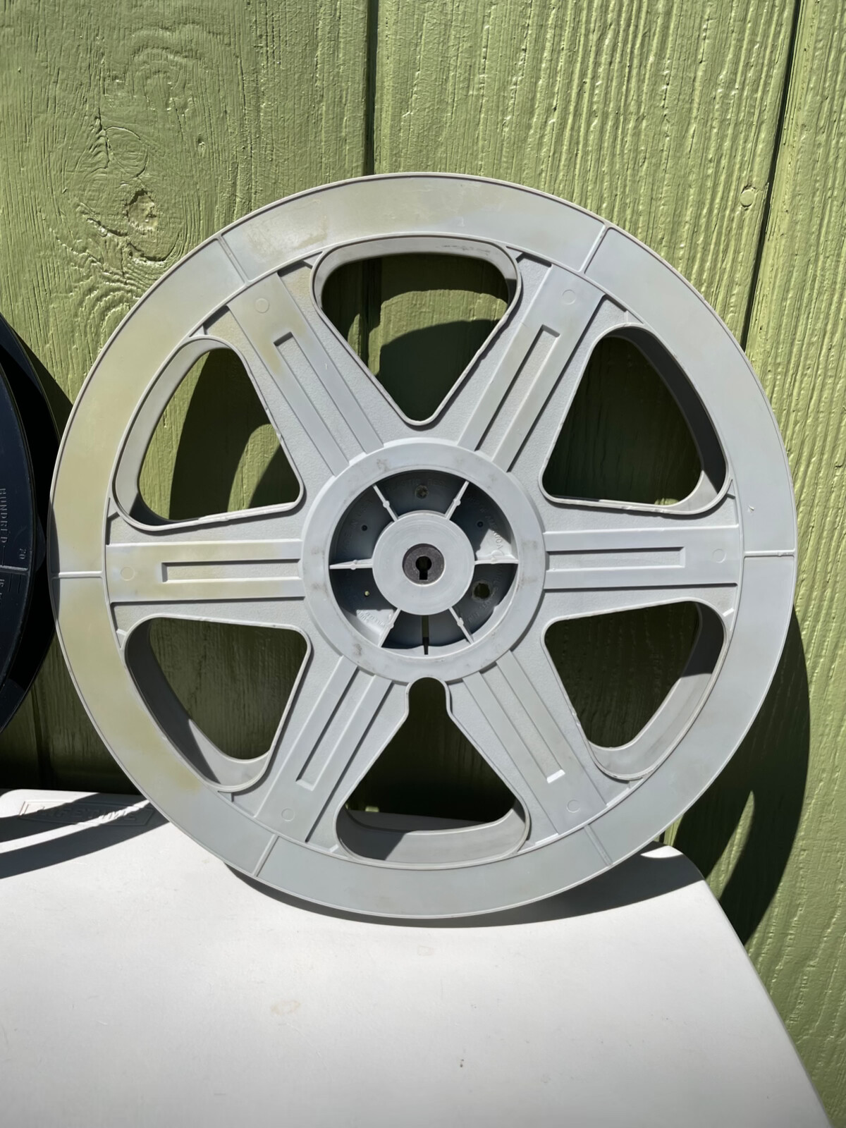 2 Vintage Plio Magic? Plastic Movie Film Reel 35mm 14-3/8″ Black Grey 6 Hole