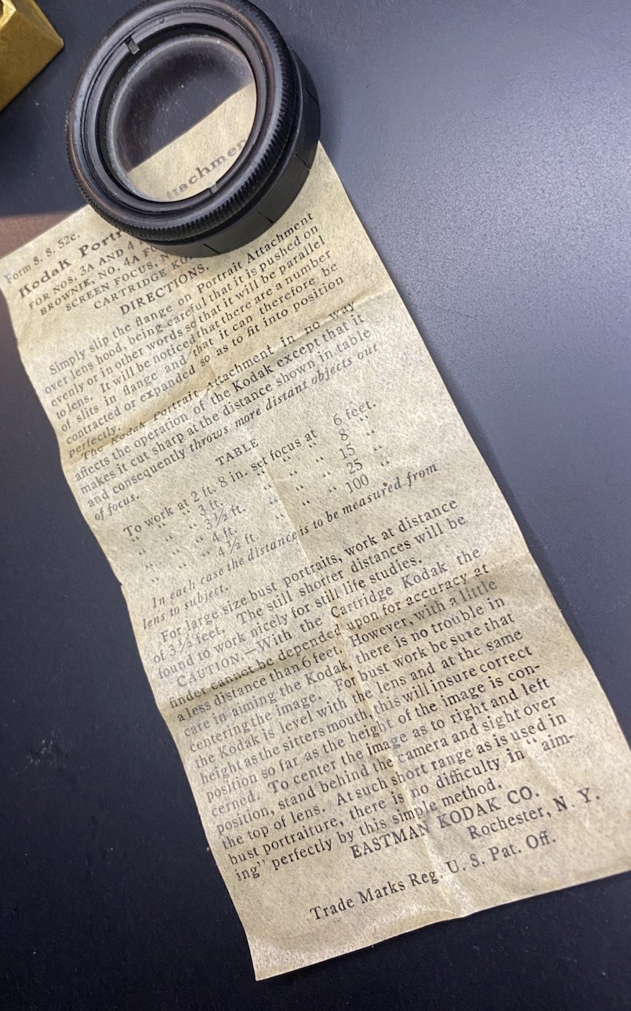 Kodak Portrait Attachment Lens for No. 3A, 4 F.P.K., Fold Brownie, Fold Kodak