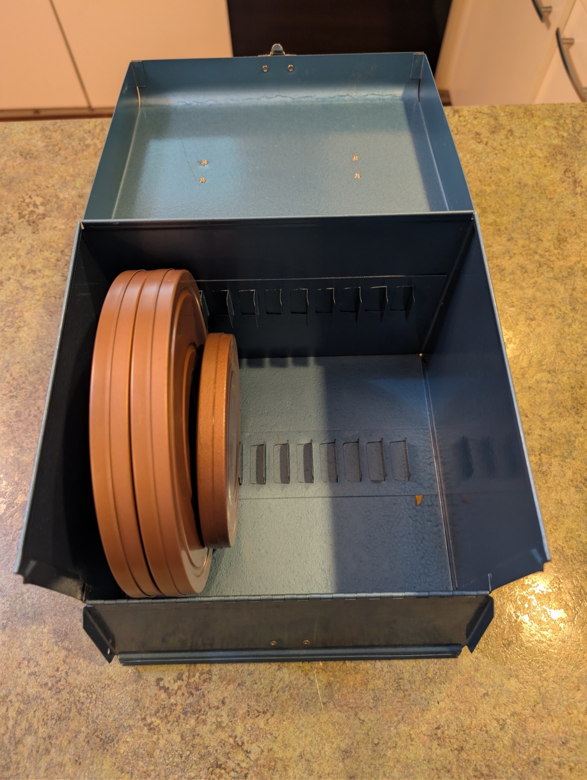 Vintage Bruce Film Storage Case w/ 2 Goldberg Dual 8mm 7″ Reels & 5″ Reel