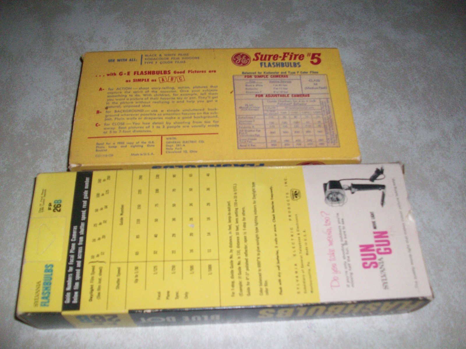 VINTAGE UNUSED SYLVANIA BLUE DOT & GE SURE-FIRE #5 FLASHBULBS OROGINAL BOXES