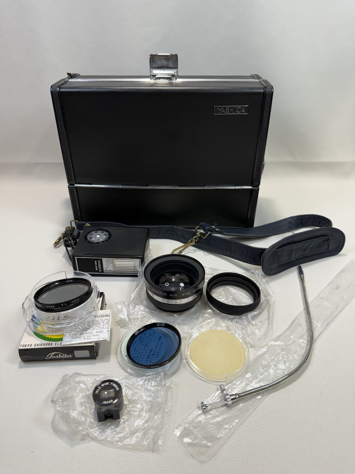 Vintage Yashica Case, Lens, Filter, Viewfinder, Flash And Remote Shutter Cable