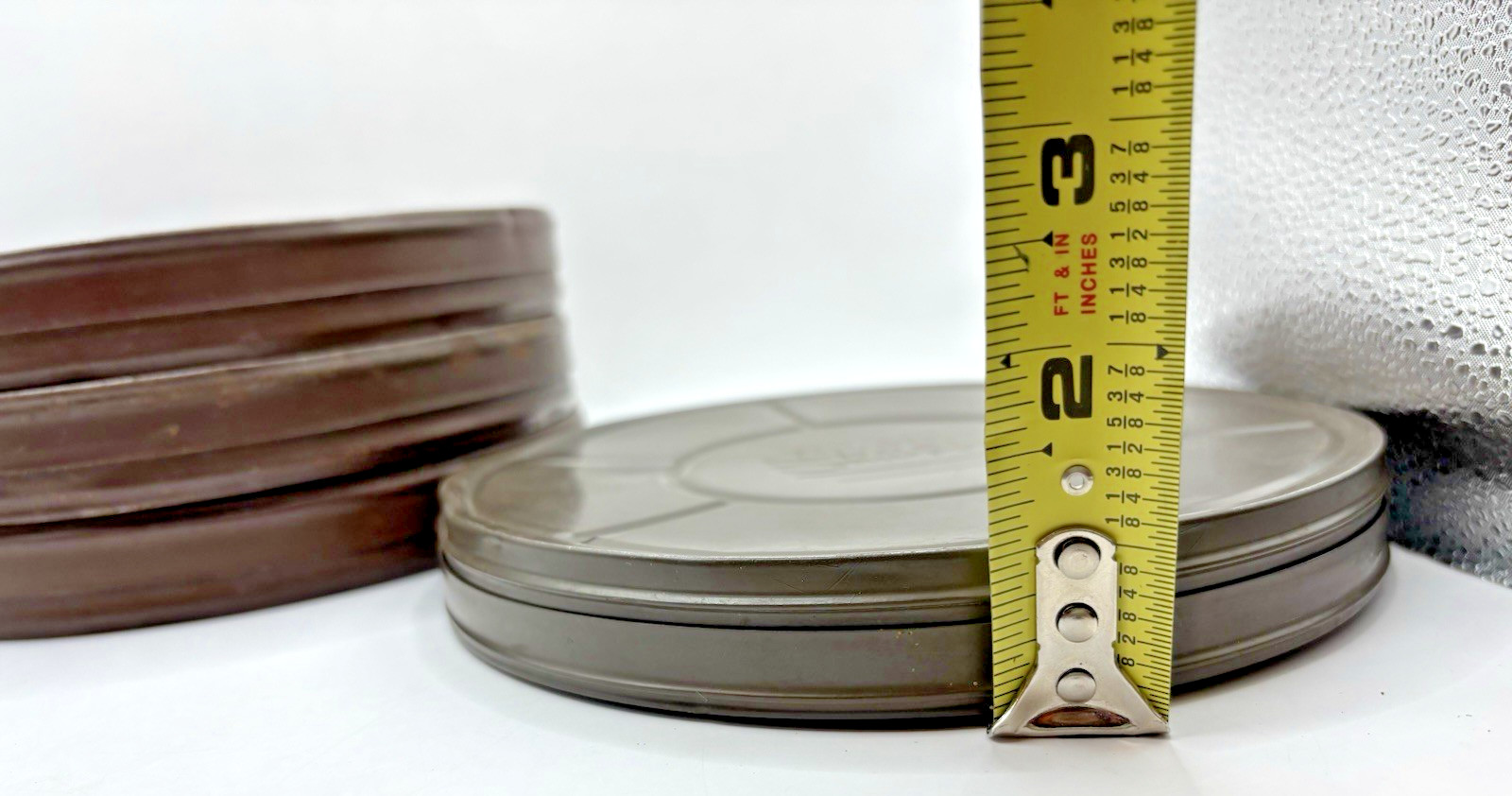4 Vintage Compco Goldberg Film Reel Canisters 7″ Empty Movie Theatre Room Decor