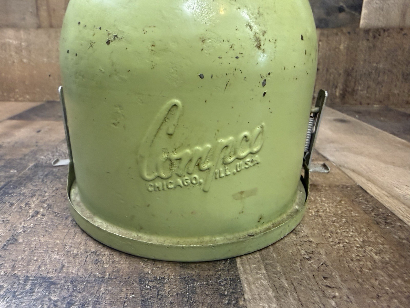 Compco Safeligh Darkroom VINTAGE Green Industrial Light Lamp Repurposed Patina