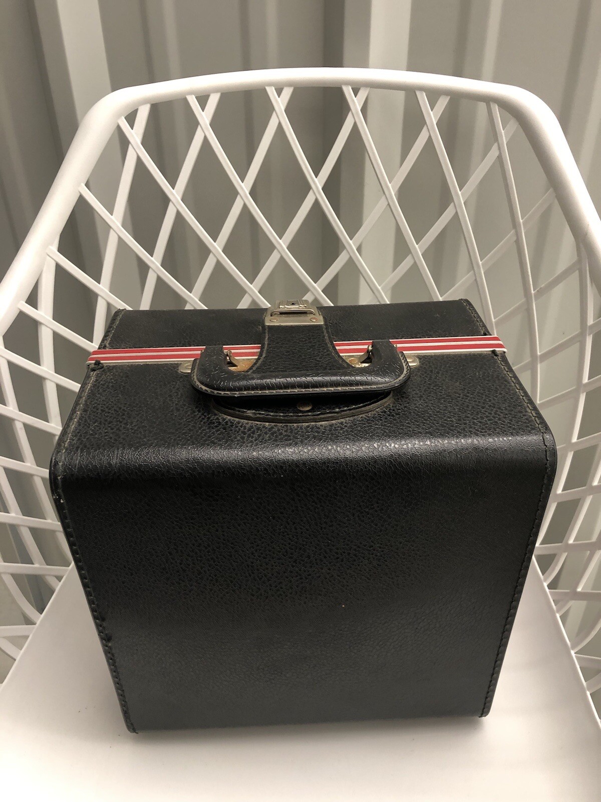 Vintage Camera Hard Case Black & Red Stripe-with Key-NO Strap-Film Photography.