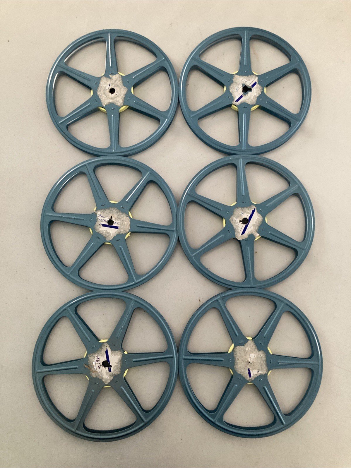 6pc Empty 16mm Metal Film Reel 7″ 400ft Movie Take Up 400′ 120m Vintage Blue