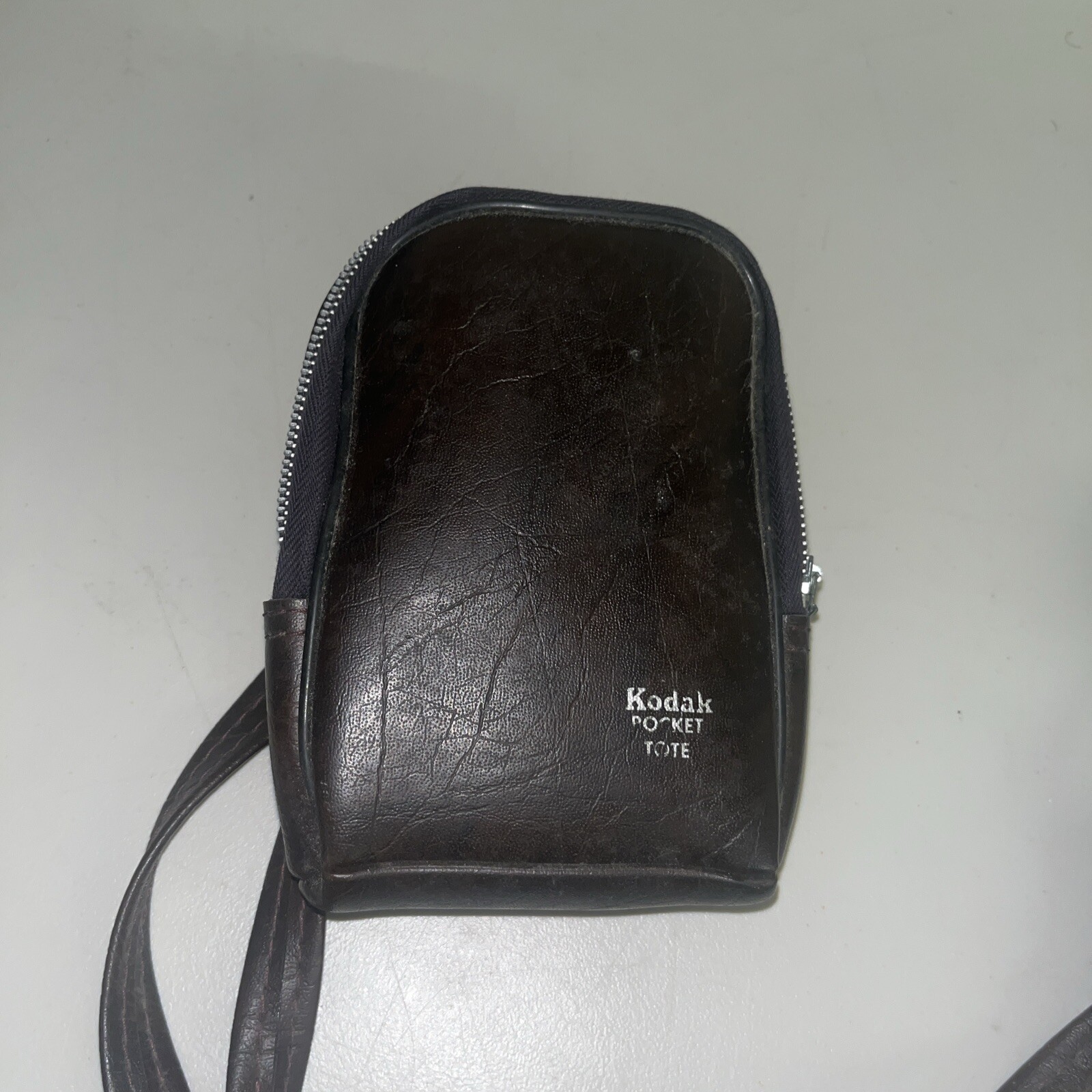 Brown Leather Leatherette Kodak Pocket Tote Zippered Camera Carry Case Vintage