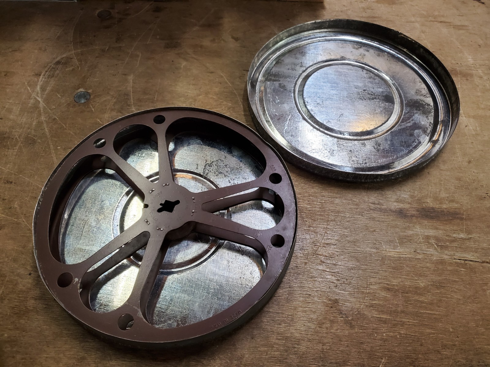 Vintage 7 inch Goldberg Brothers 16mm Metal Film Reel in Canister, Denver Col