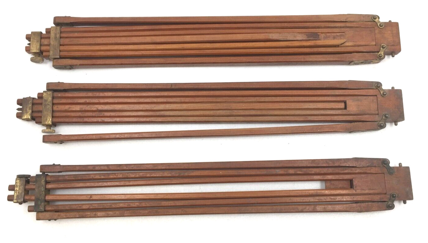 Antique 3-Part Camera Tripod Legs, Wood, Folding, Some Damage