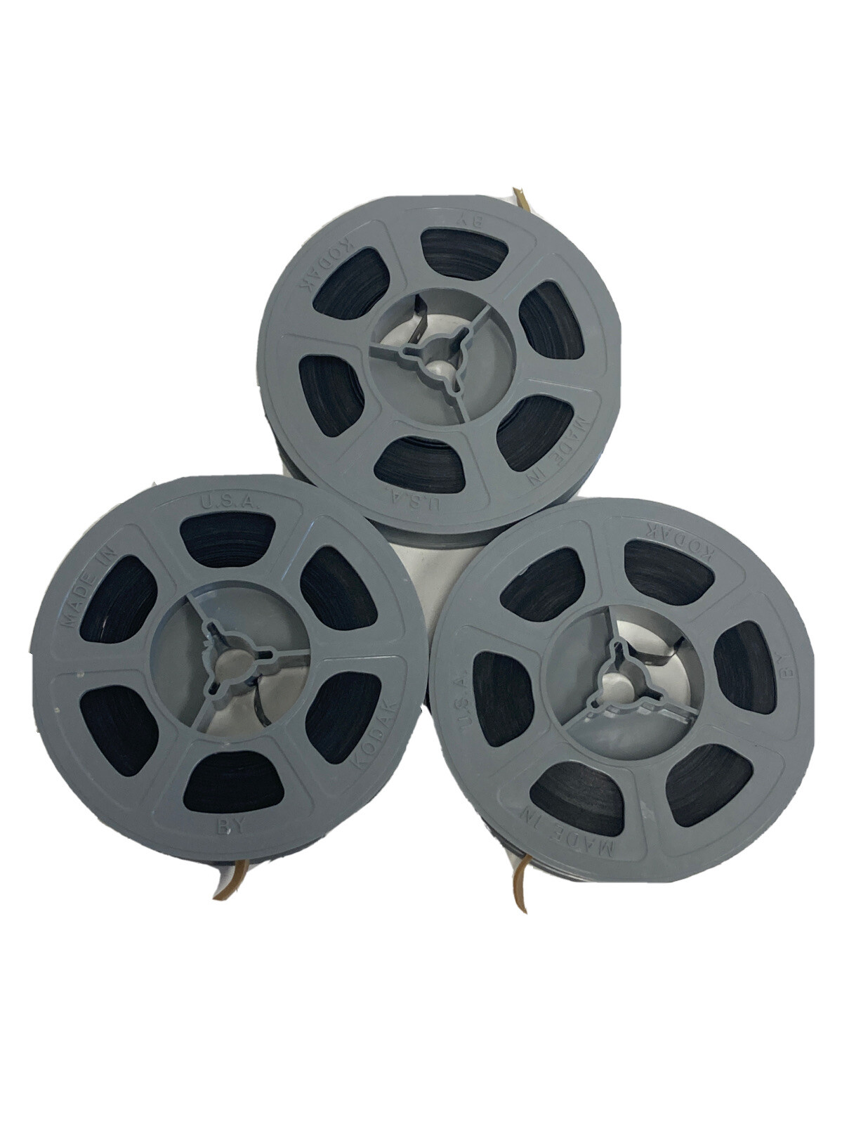 Vintage Super 8 Gray Plastic 3″ 50ft Film Reel Kodak Made in USA Lot Of 3