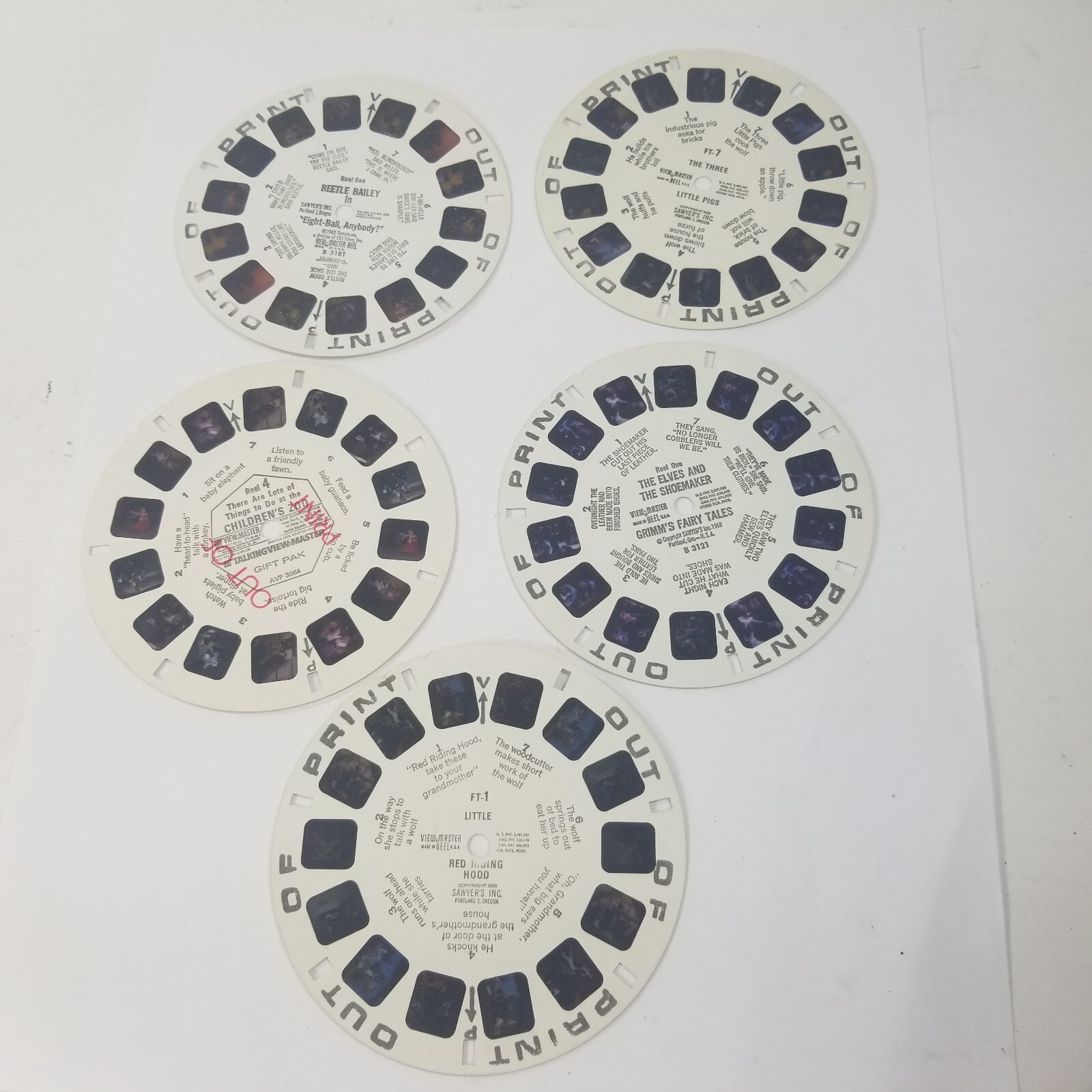 Viewmaster Reels Lot Beetle Bailey, The Three, Children’s Zoo, Little, Elves &