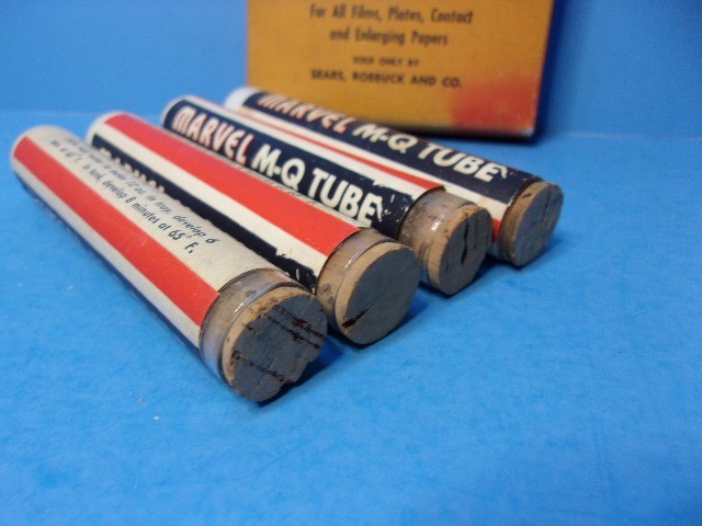 Antique Lot of 4 Boxes of Developing Powders Glass Tubes Photography Supplies