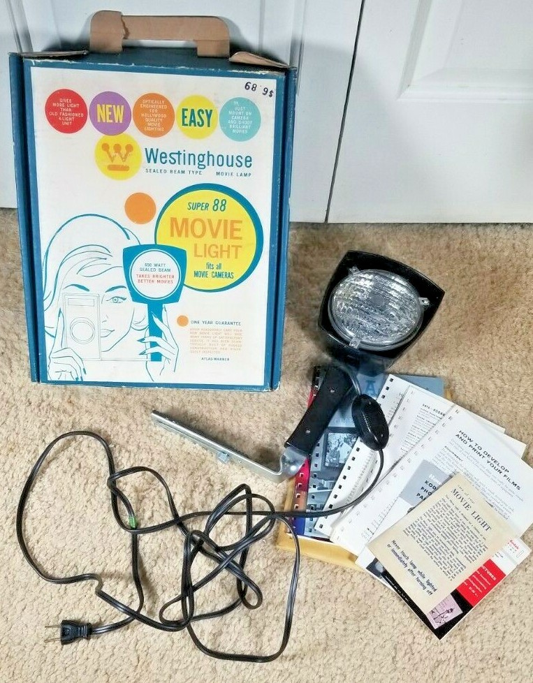 Westinghouse Sealed Beam Super 88 Movie Light Working W/Box & Movie Paperwork