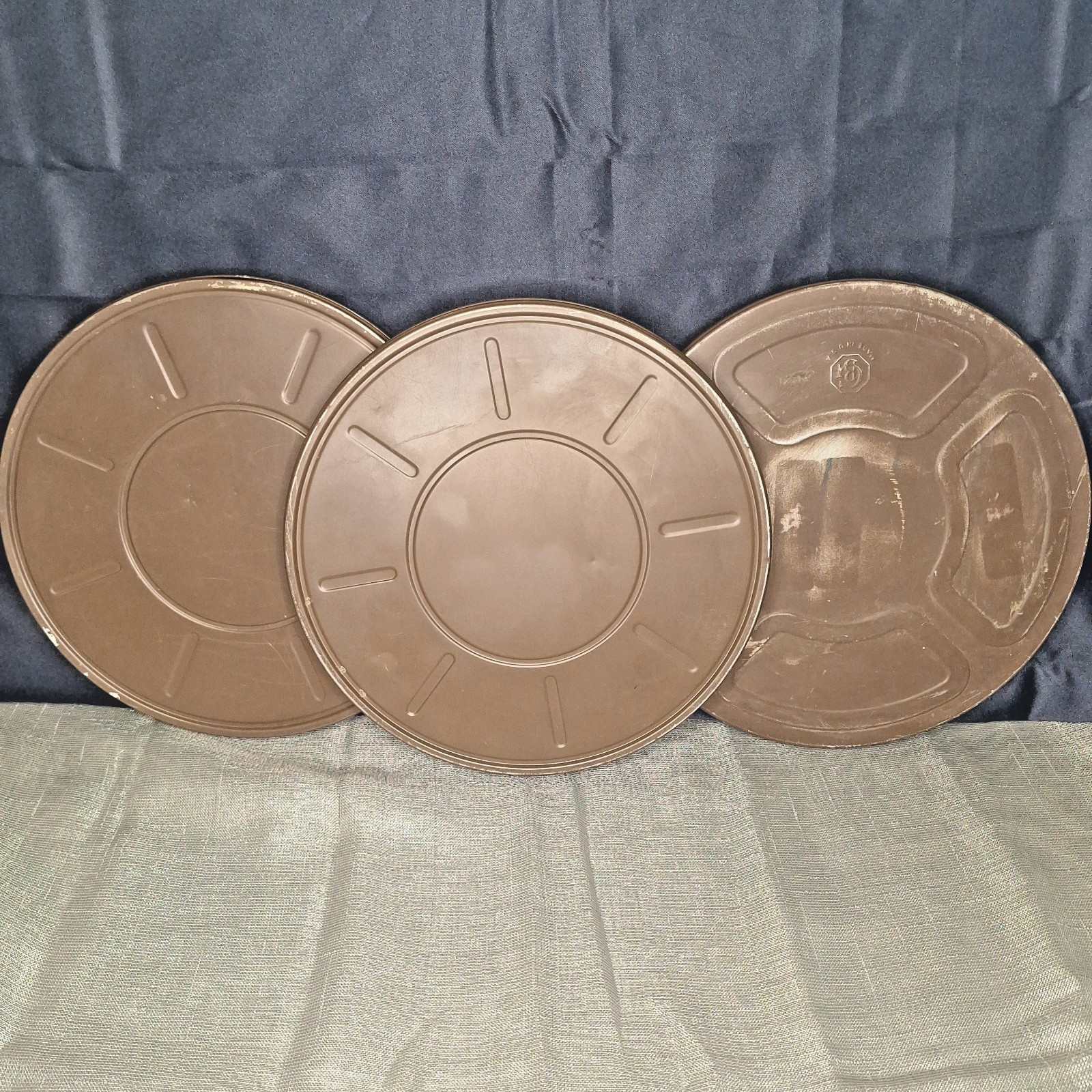 Three (3) 10.75″ Goldberg Brothers Dustproof Film Reel Can 10 3/4 Brown Canister
