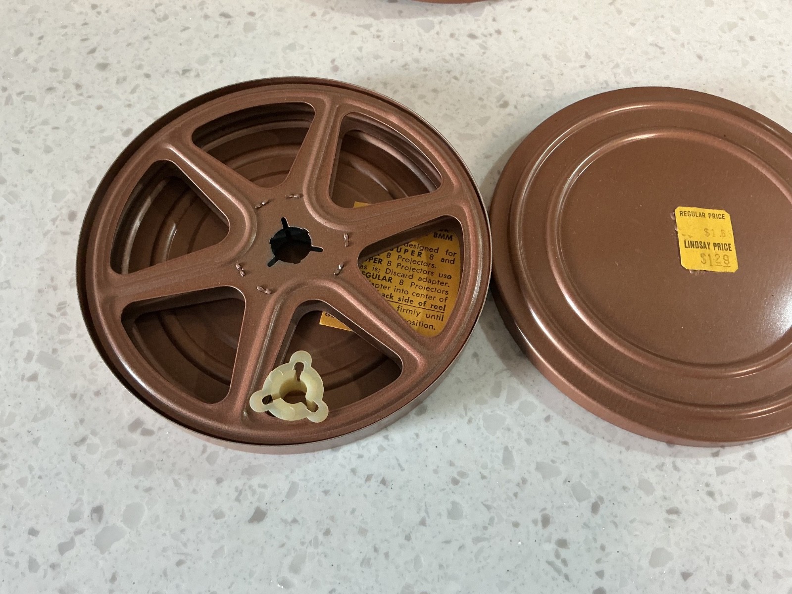 Vintage 3 x Goldberg NOS 5″ DUAL 8 Metal Film Canister With Movie Reel