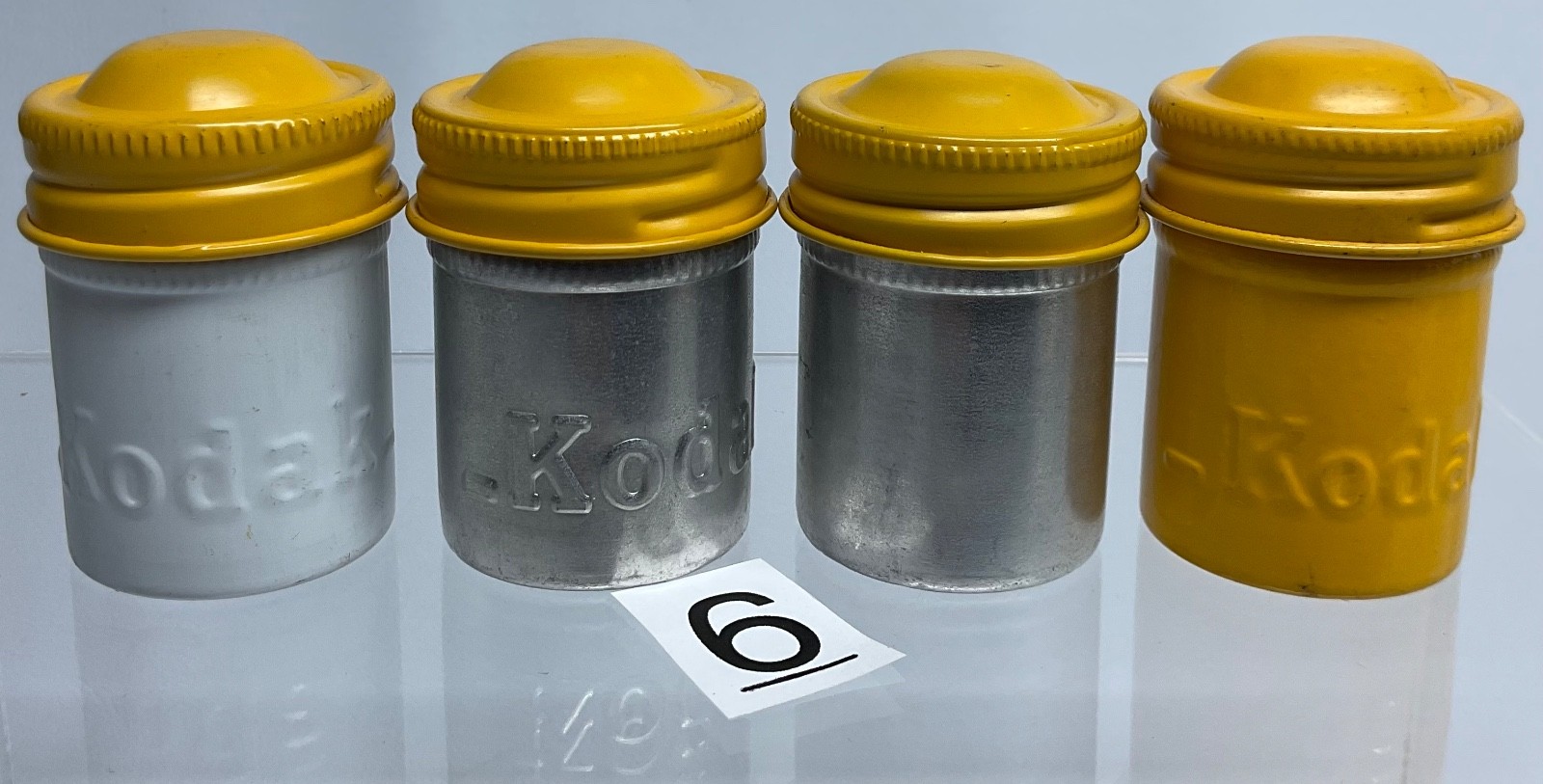 4 VTG Lot Kodak 35mm Film Roll Embossed Container Metal Tin Can Canister yellow