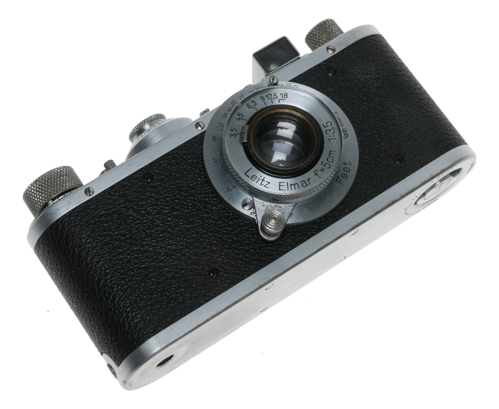 Leica Standard B chrome 5cm Elmar F3.5 case and lens cap
