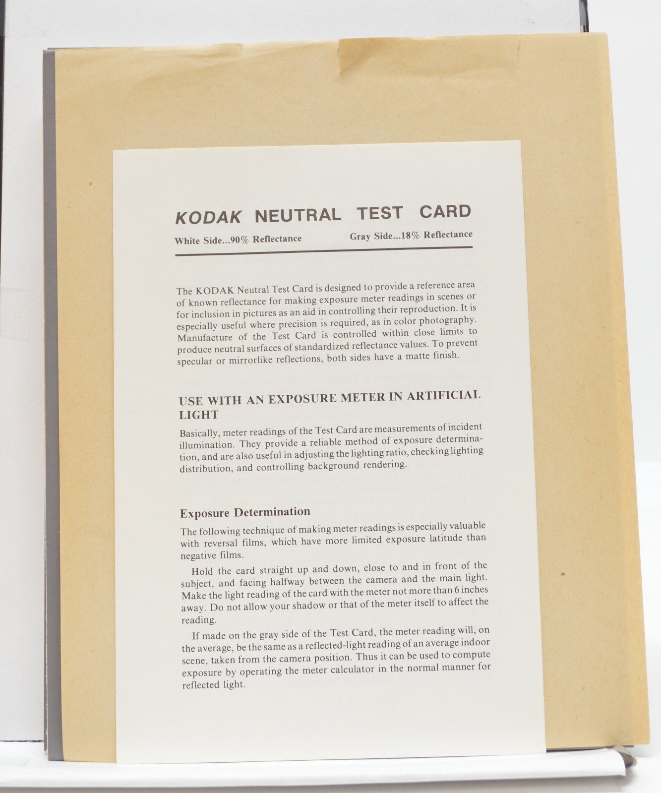 Vintage 1974 Kodak Neutral Test Card Cat 152 7795 3 Card