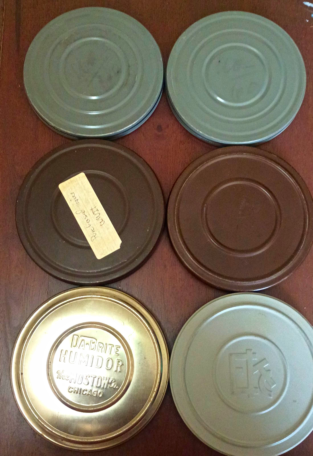 Lot of 6 Vintage Empty Metal Movie Film Reels with Canister & Lids