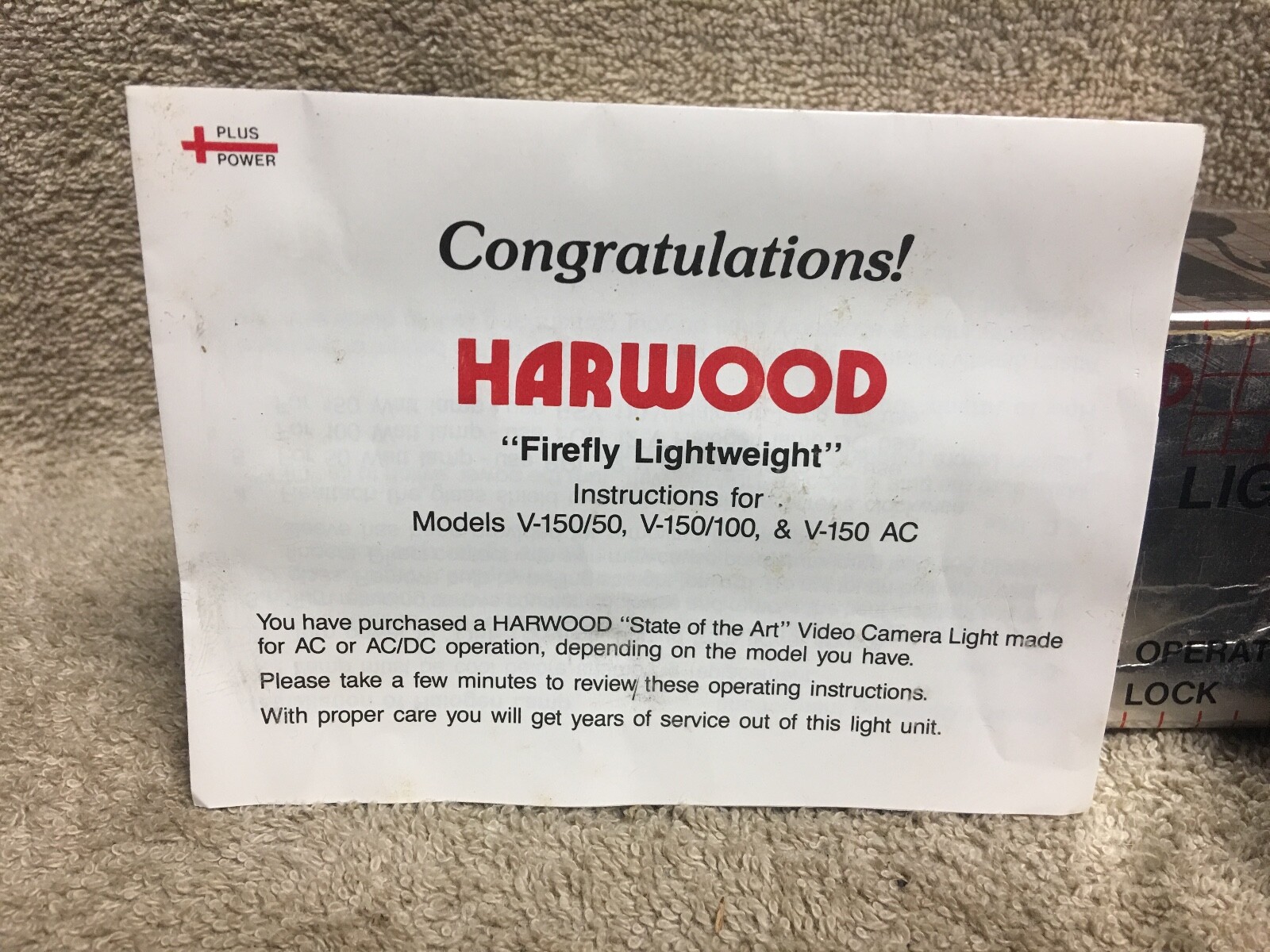HARDWOOD PLUS POWER V-150AC VIDEO CAMERA LIGHT