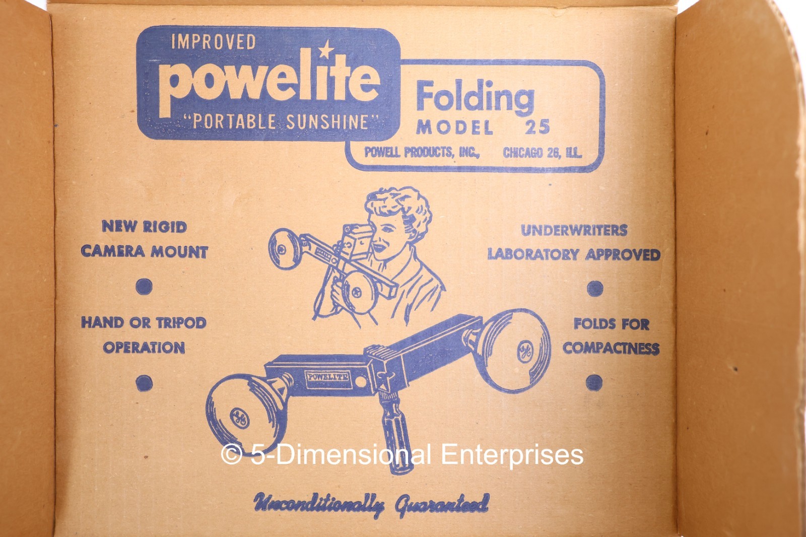 VTG POWELITE Folding LIGHT BAR Model 25 Hand or Tripod w/Box and GE Bulb Chart